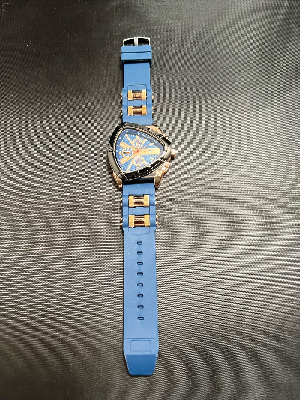 Liboger Triangular Tachymeter Chronograph-Style Quartz Watch Blue Silicone Strap